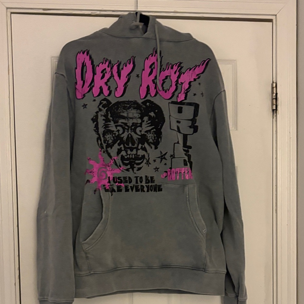 Gray Hoodie with Pink Graphic